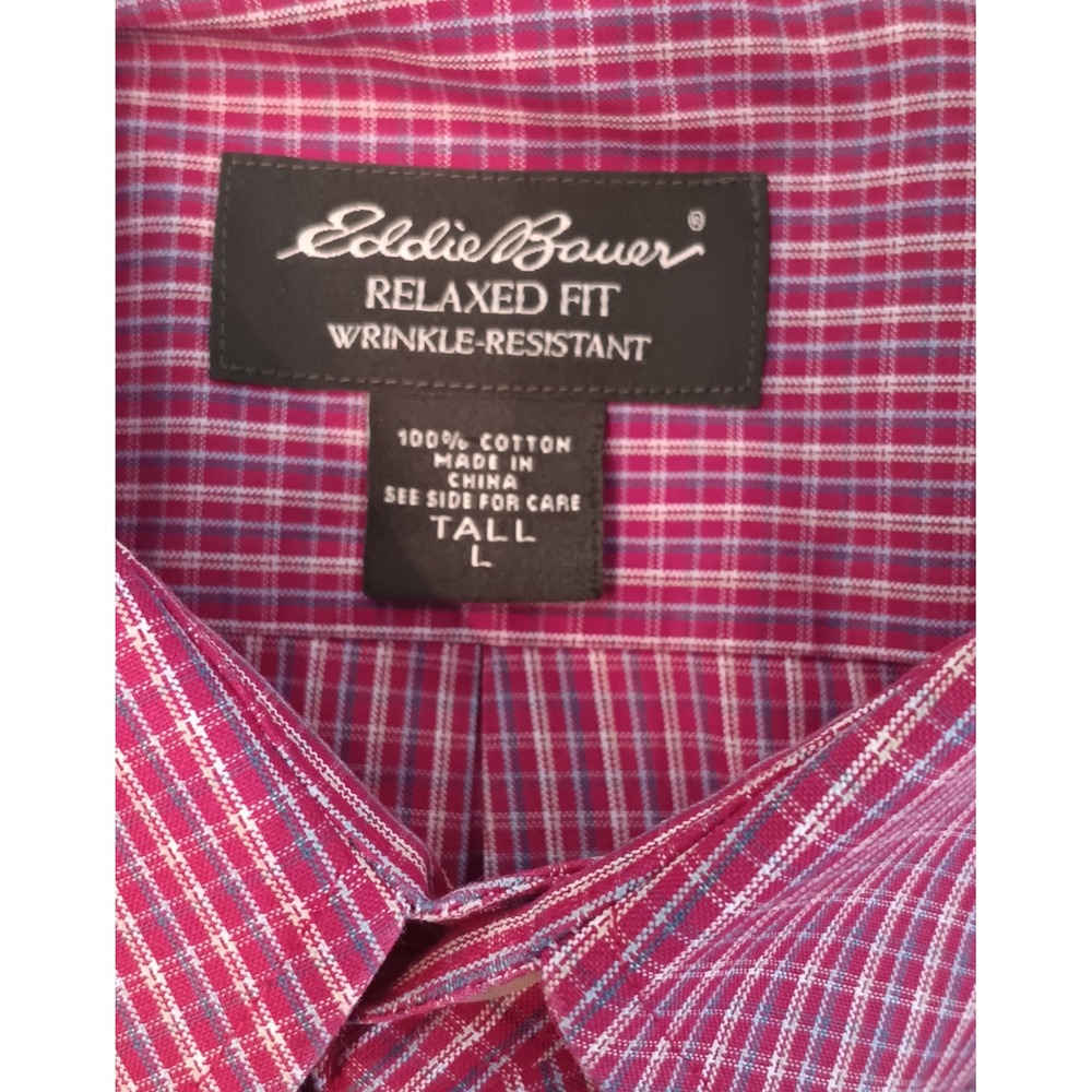 Eddie Bauer Mens Shirt L Tall Red Plaid Button Down Classic Casual Preppy - Picture 7 of 8